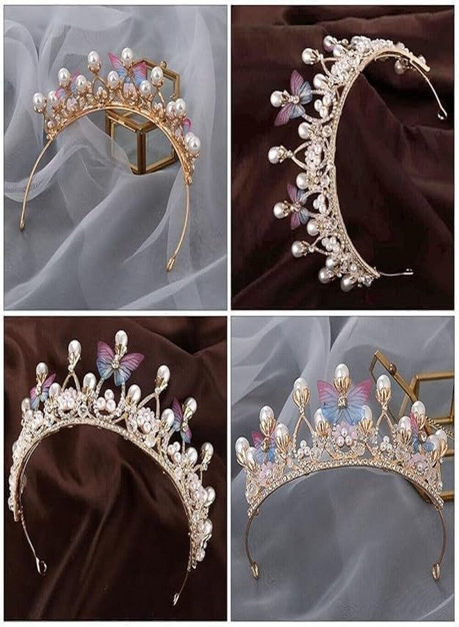 Bacchakidoo Princess Butterfly Tiara Crown for Girls & Women, Pearl & Crystal Rhinestone Hair Crown, Birthday Party Headband, Bridal & Wedding Hair Accessory, Rose Gold - Image 2