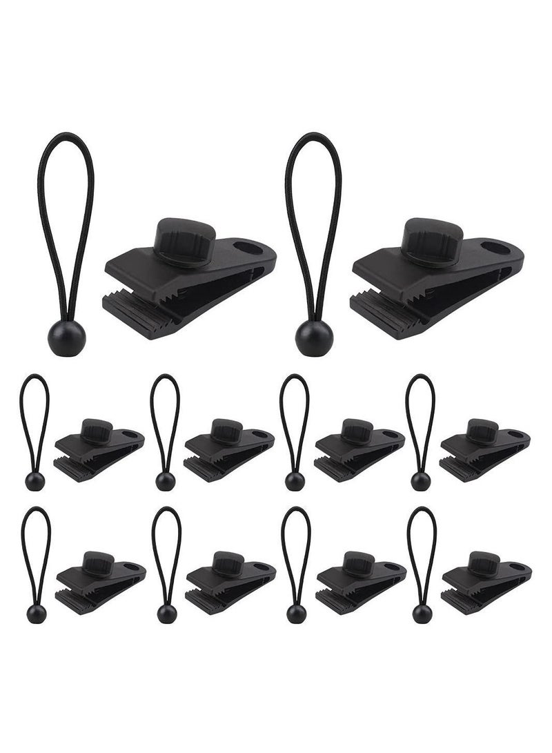 Y&D 10 Sets of Bungee Balls and Tarp Clips Black 6 Inches Ball Cord Heavy Duty Lock Grip Clamps Shark Fasteners Holder for Camping Tents Cargo Pool Awning Car Cover Holding Wire Hoses - Image 1