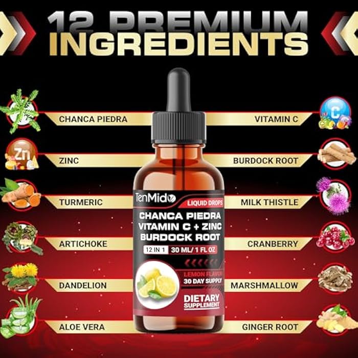 Tenmido Chanca Piedra Stone Breaker Drops - 12in1 with Burdock Root, Milk Thistle, Turmeric, Cranberry, Marshmallow Root, Dandelion, Ginger and More | Alcohol-Free, Vegan, Non-GMO - 30ml 1 Fl OZ - Image 3