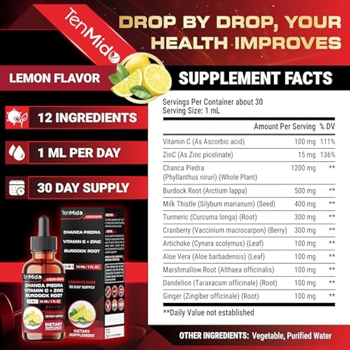 Tenmido Chanca Piedra Stone Breaker Drops - 12in1 with Burdock Root, Milk Thistle, Turmeric, Cranberry, Marshmallow Root, Dandelion, Ginger and More | Alcohol-Free, Vegan, Non-GMO - 30ml 1 Fl OZ - Image 2