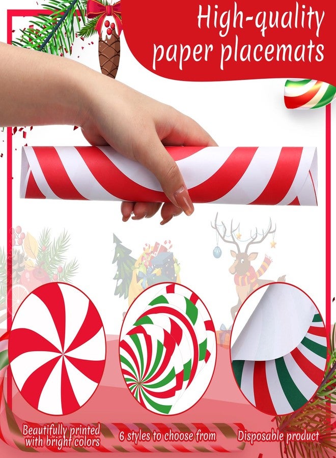 Qilery 60 Pcs Disposable Christmas Candy Placemats 12 Inch Christmas Red Green Sweets Paper Round Placemats Table Mats Candy Canes for Xmas Party Home Decorations Kitchen Dining Table - Image 3