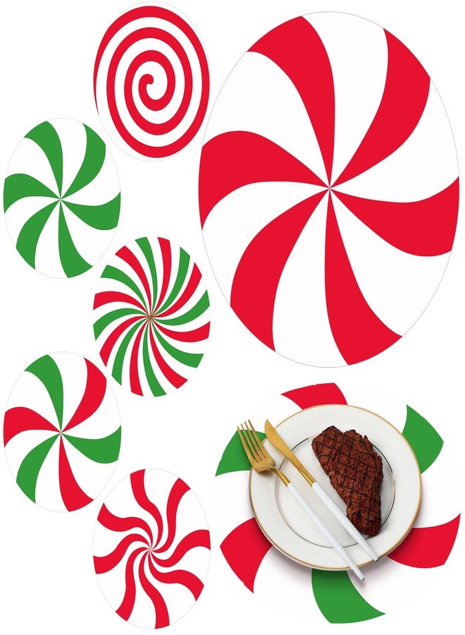 Qilery 60 Pcs Disposable Christmas Candy Placemats 12 Inch Christmas Red Green Sweets Paper Round Placemats Table Mats Candy Canes for Xmas Party Home Decorations Kitchen Dining Table - Image 1