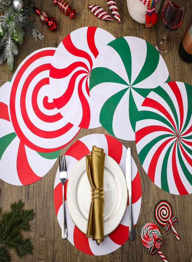 Qilery 60 Pcs Disposable Christmas Candy Placemats 12 Inch Christmas Red Green Sweets Paper Round Placemats Table Mats Candy Canes for Xmas Party Home Decorations Kitchen Dining Table - Image 4