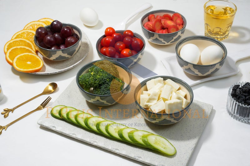 P-PLUS INTERNATIONAL Hand Painted Ceramic Bowl | 200 ML 10 CM | Microwave Oven and Dishwasher Safe | Snack Bowls for Sushi, Sauce, Kitchen Prep | Ceramic Soup Bowl for Women, Men (Grey, Set of 4) - Image 4