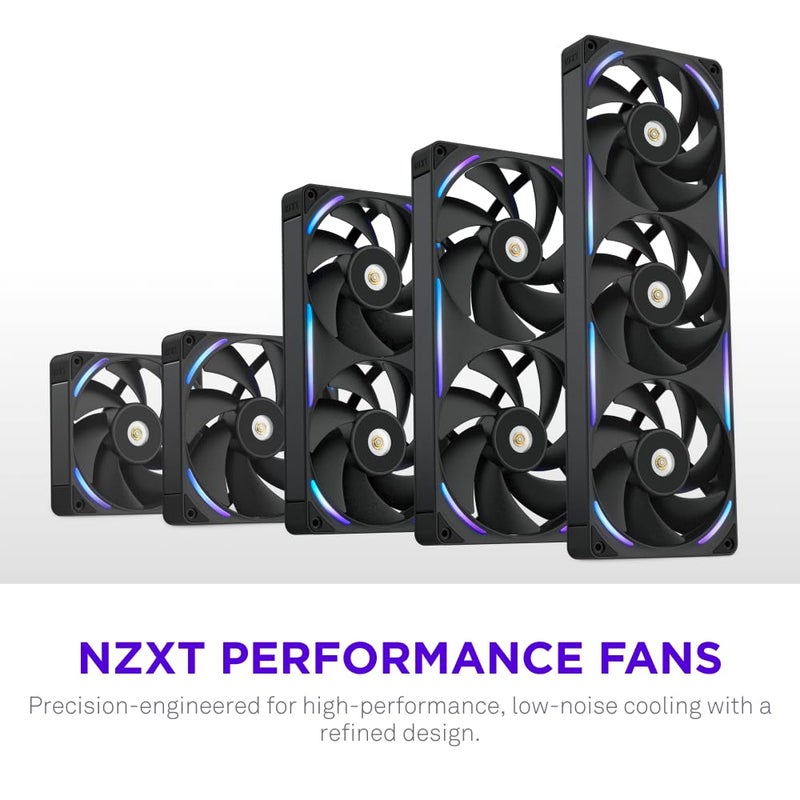 NZXT F280X Performance Single-Frame Fan - 2X 140mm PWM RGB PC Case Fans - Max Airflow & Static Pressure - Low Noise - LCP Frame & Blades - Magnetic Fluid Dynamic Bearing - 30mm Thick - Black - Image 2