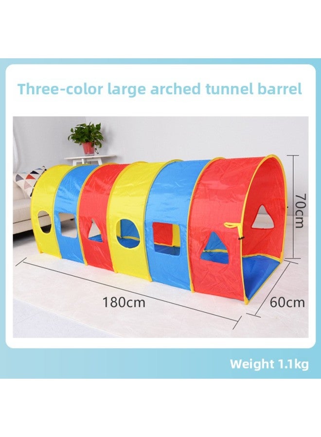 Children's Sunshine Tunnel Crawler Sensor Training Equipment Baby's Indoor Toy Rainbow Caterpillar Drill Hole Tent-Color:Three-color Large Arch Tunnel Tube - Image 1