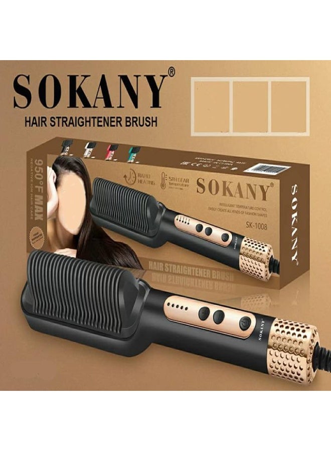سوكاني فرشاة فرد الشعر SK-1008 - مشط فرد الشعر الكهربائي سريع التسخين مع تحكم قابل للتعديل في درجة الحرارة لجميع أنواع الشعر، فرشاة تصفيف أيونية مضادة للتجعد للحصول على لمسة نهائية ناعمة ولامعة كصالونات التجميل، فرشاة فرد الشعر الحرارية الاحترافية متعددة الألوان بتقنية التسخين في 30 ثانية وسلك دوار 360 درجة - اسود - Image 4