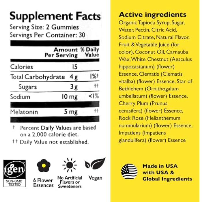 RESCUE Bach RESCUE PLUS Melatonin Sleep Gummies, Natural Strawberry Flavor, Sleep Aid, Dietary Supplement, Vegan, Gluten-Free, No Artificial Flavors, Colors, 60 Count - Image 3