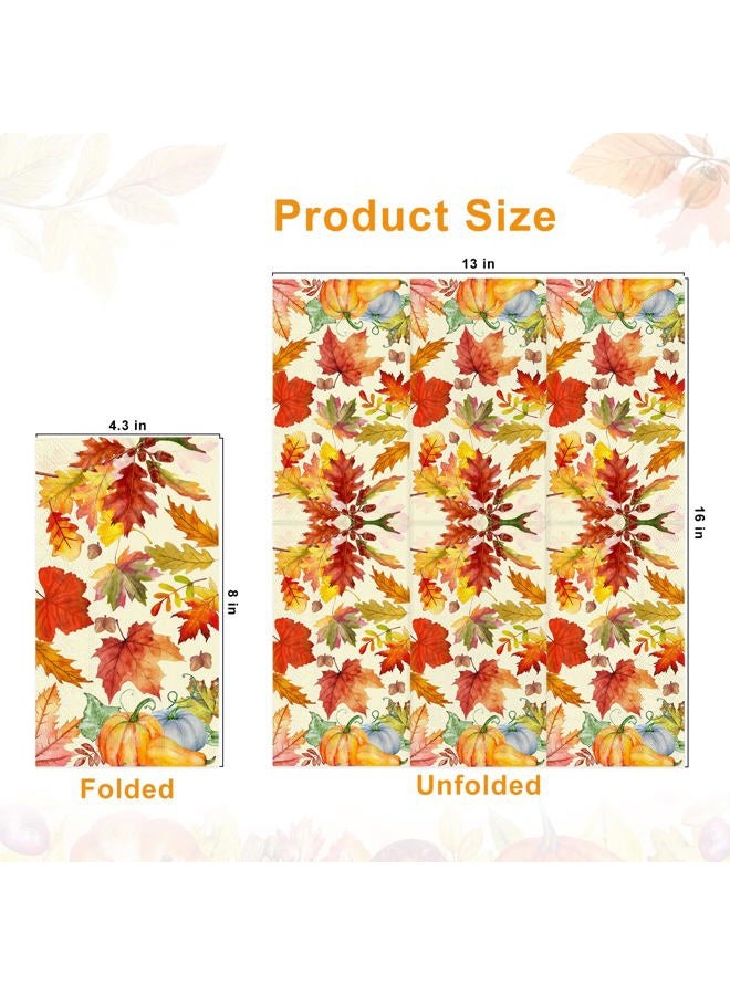 Tbsone Fall and Thanksgiving Paper Napkins Disposable: Guest Dinner Hand Towels, Cocktail Party Decorations, Autumn Maple Leaves and Pumpkin Pattern (4.3x7.9 Inches, 100, Count) - Image 2