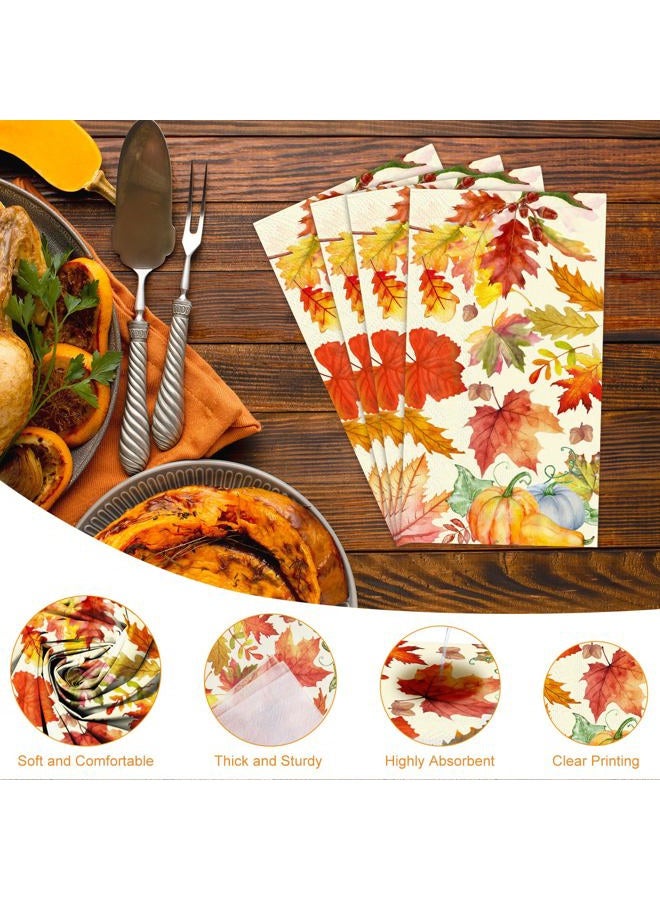Tbsone Fall and Thanksgiving Paper Napkins Disposable: Guest Dinner Hand Towels, Cocktail Party Decorations, Autumn Maple Leaves and Pumpkin Pattern (4.3x7.9 Inches, 100, Count) - Image 4