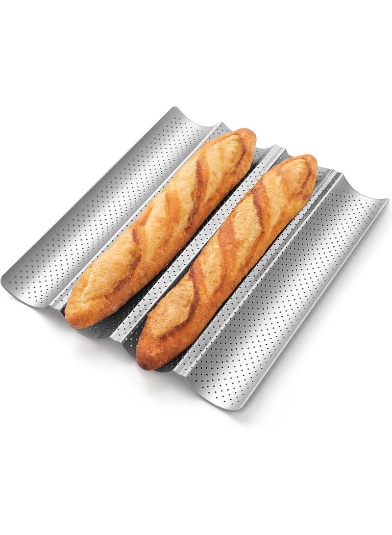 Baguette Bread Pan, Premium Nonstick Perforated Baguette Pan for French Bread Baking, 4 Loaves Baguette Baking Tray for Sourdough, Italian Bread, Perfect for Creating Crisp Golden-Brown Crust - Image 1