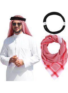 Generic Men Headscarf with Aqel Rope, Arab Keffiyeh Shemagh Turban,Desert Keffiyeh Casual Headwear Scarf Neck Wrap Head Cover Turban Cap  - Image 1