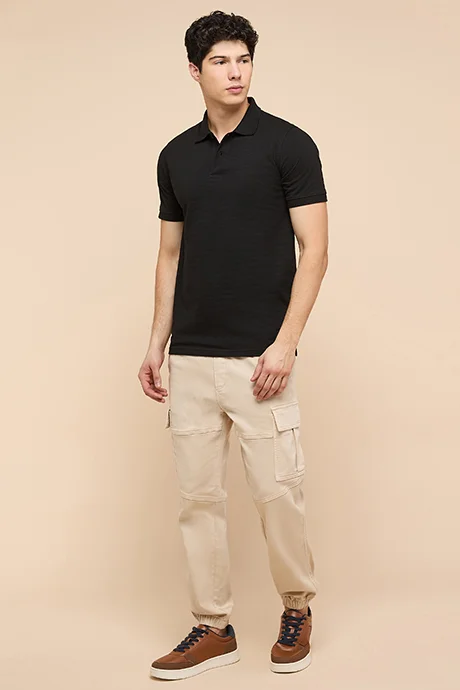 R&B Textured Polo T-Shirt with Short Sleeves