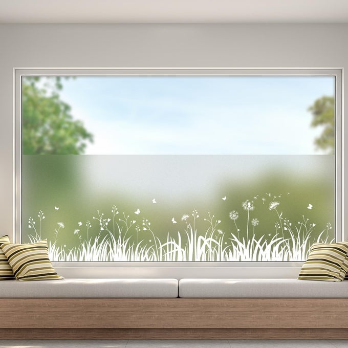 WINDOW FILM PRIVACY VINYL FROSTED WINDOW FILM NOGLUE STAINED GLASS WINDOW FILM REMOVABLE GRASS DANDELION BUTTERFLY STATIC CLING FILMS FOR KITCHEN BATHROOM KIDS ROOM 445X200CM