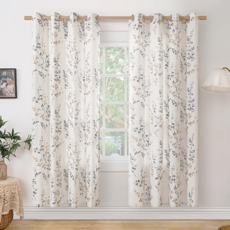BGment ستائر بياضات بياضية لغرفة المعيشة 72 بوصة بطول 2 لوحات أوراق الأزهار أنماط تصفية الضوء النافذة الستائر بوهو لغرفة طعام مزرعة عتيقة كل 52 بوصة بني - Image 1