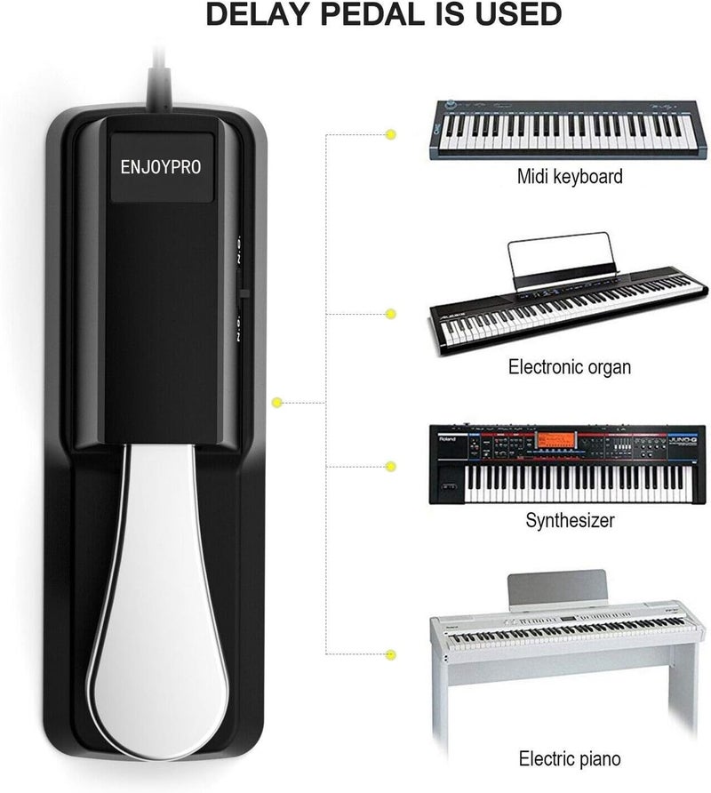 ENJOYPRO Sustain Pedal for Yamaha Keyboard, Piano Keyboard Pedal with Polarity Switch for Casio, MIDI, Roland Electronic Keyboards and Digital Pianos, 1/4 Inch Jack - Image 3