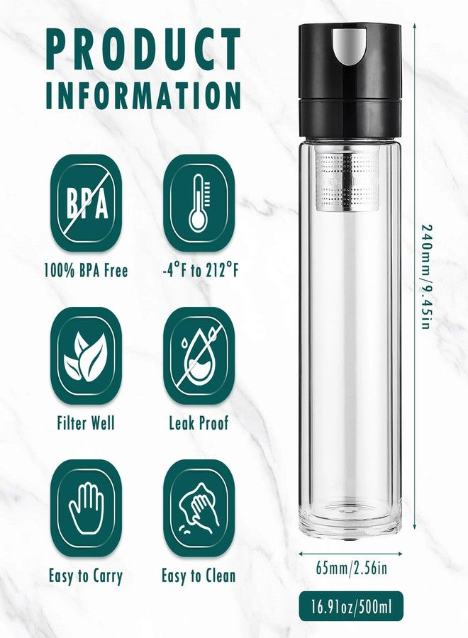 OneNine Travel Tea Infusing Cup, Glass Tea Infuser Bottle Tea Flood Cup, Large Tea Infuser Bottle Tea Tumbler with Filter, Double Wall Borosilicate Glass Water Bottle with Sleeve for Loose Leaf Tea, Coffee - Image 3