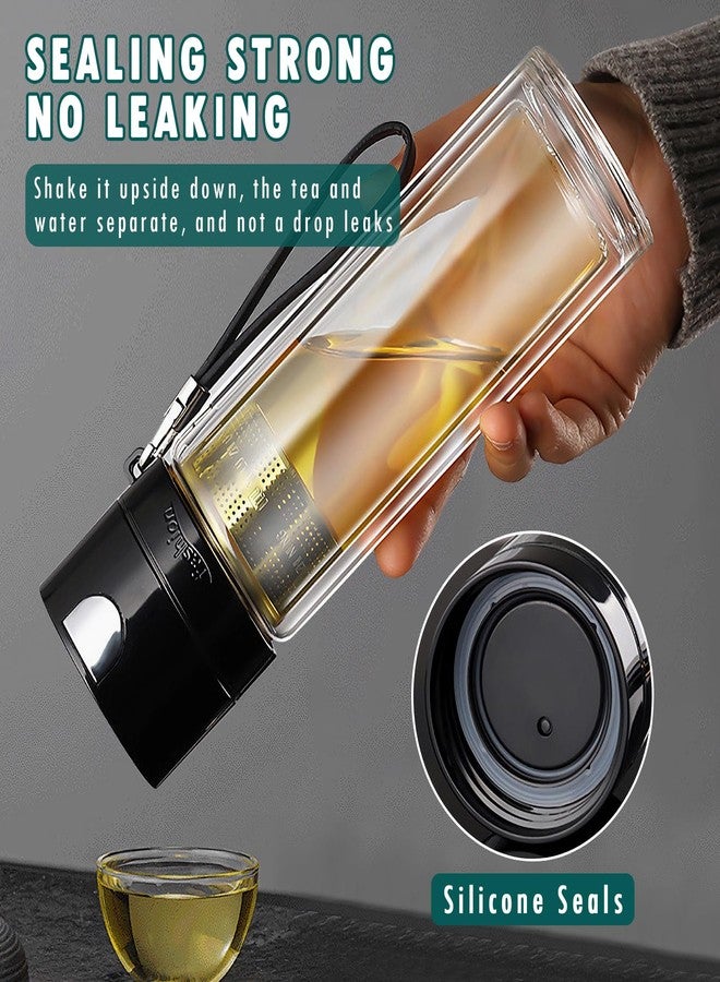 OneNine Travel Tea Infusing Cup, Glass Tea Infuser Bottle Tea Flood Cup, Large Tea Infuser Bottle Tea Tumbler with Filter, Double Wall Borosilicate Glass Water Bottle with Sleeve for Loose Leaf Tea, Coffee - Image 4