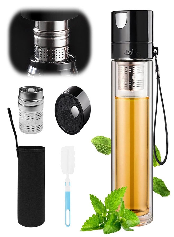 OneNine Travel Tea Infusing Cup, Glass Tea Infuser Bottle Tea Flood Cup, Large Tea Infuser Bottle Tea Tumbler with Filter, Double Wall Borosilicate Glass Water Bottle with Sleeve for Loose Leaf Tea, Coffee - Image 1