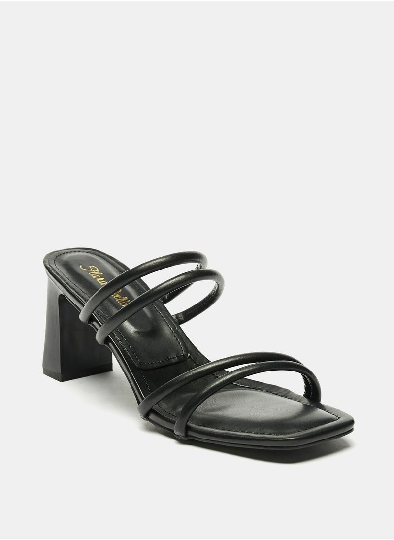 Flora Bella By Shoexpress - Solid Square Toe Slip On Strap Sandals with Block Heels - Image 1