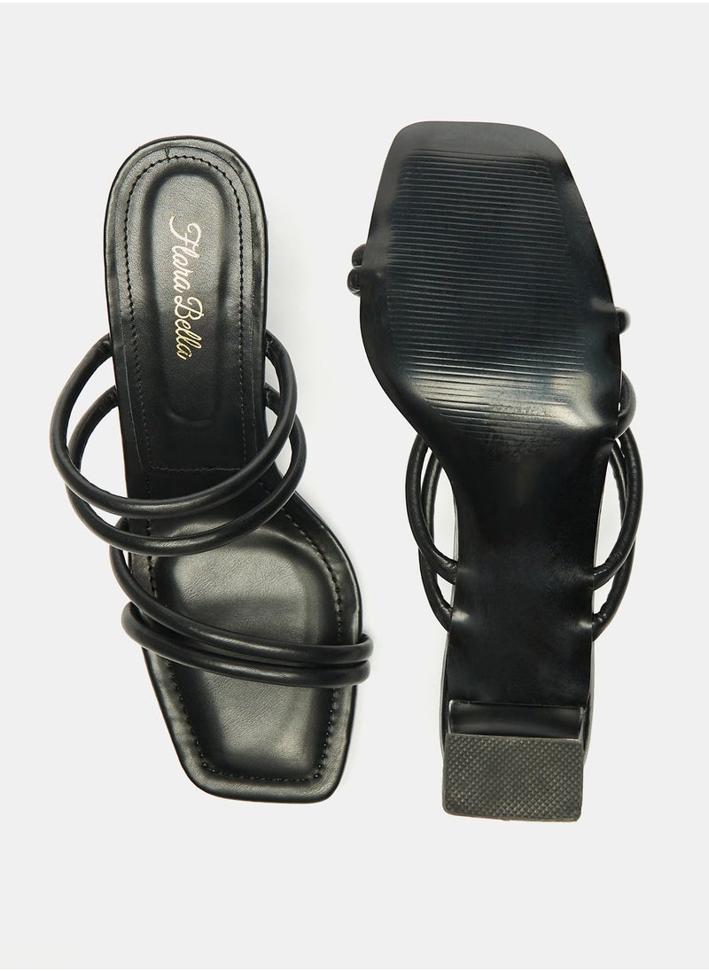 Flora Bella By Shoexpress - Solid Square Toe Slip On Strap Sandals with Block Heels - Image 1