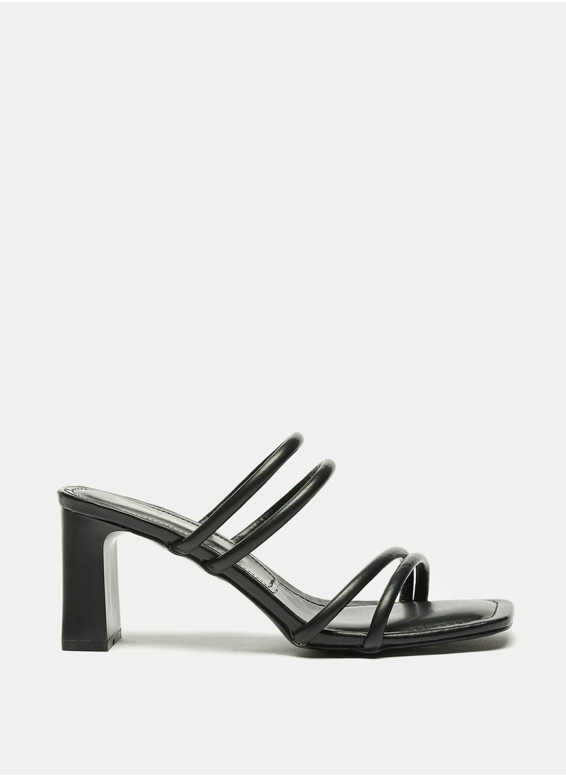 Flora Bella By Shoexpress - Solid Square Toe Slip On Strap Sandals with Block Heels - Image 1
