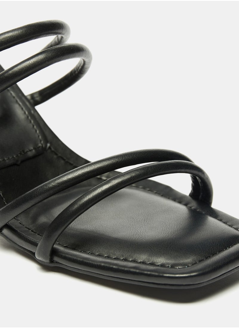 Flora Bella By Shoexpress - Solid Square Toe Slip On Strap Sandals with Block Heels - Image 1
