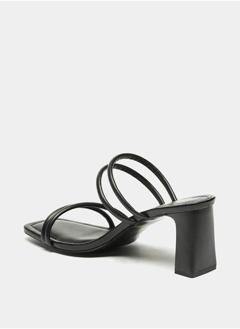 Flora Bella By Shoexpress - Solid Square Toe Slip On Strap Sandals with Block Heels - Image 1
