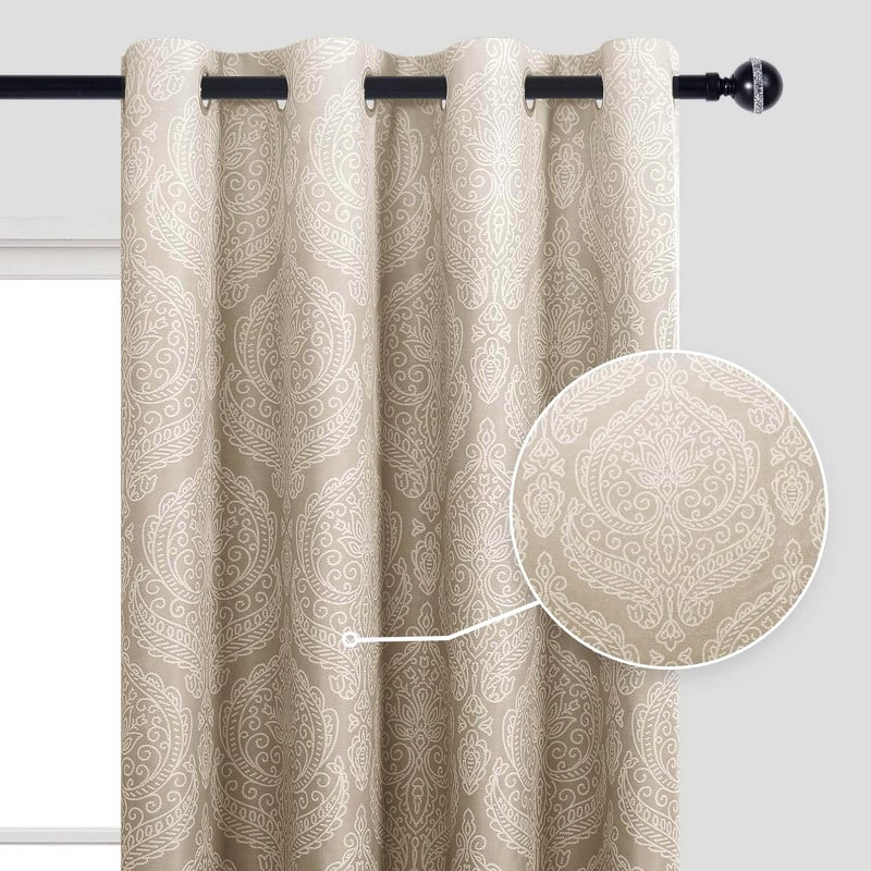 DWCN Ombre Blackout Curtains for Bedroom - Damask Patterned Thermal Insulated Energy Saving Grommet Curtains for Living Room, Set of 2 Gradient Window Curtain Panels, 52 x 84 Inches Long, Taupe - Image 2
