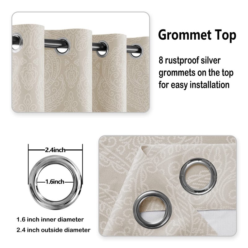 DWCN Ombre Blackout Curtains for Bedroom - Damask Patterned Thermal Insulated Energy Saving Grommet Curtains for Living Room, Set of 2 Gradient Window Curtain Panels, 52 x 84 Inches Long, Taupe - Image 5