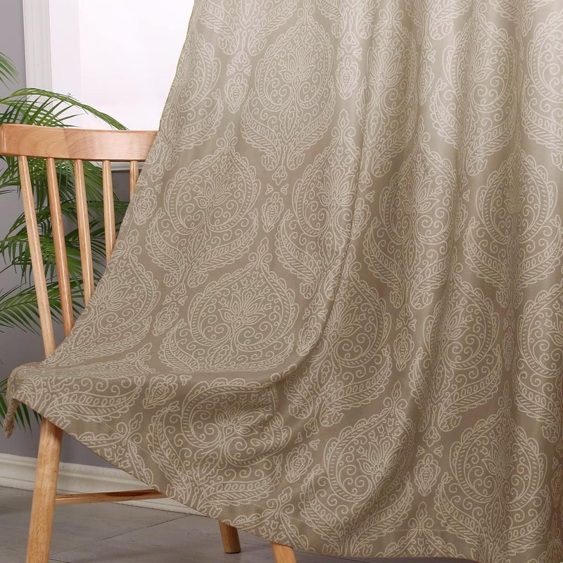 DWCN Ombre Blackout Curtains for Bedroom - Damask Patterned Thermal Insulated Energy Saving Grommet Curtains for Living Room, Set of 2 Gradient Window Curtain Panels, 52 x 84 Inches Long, Taupe - Image 3