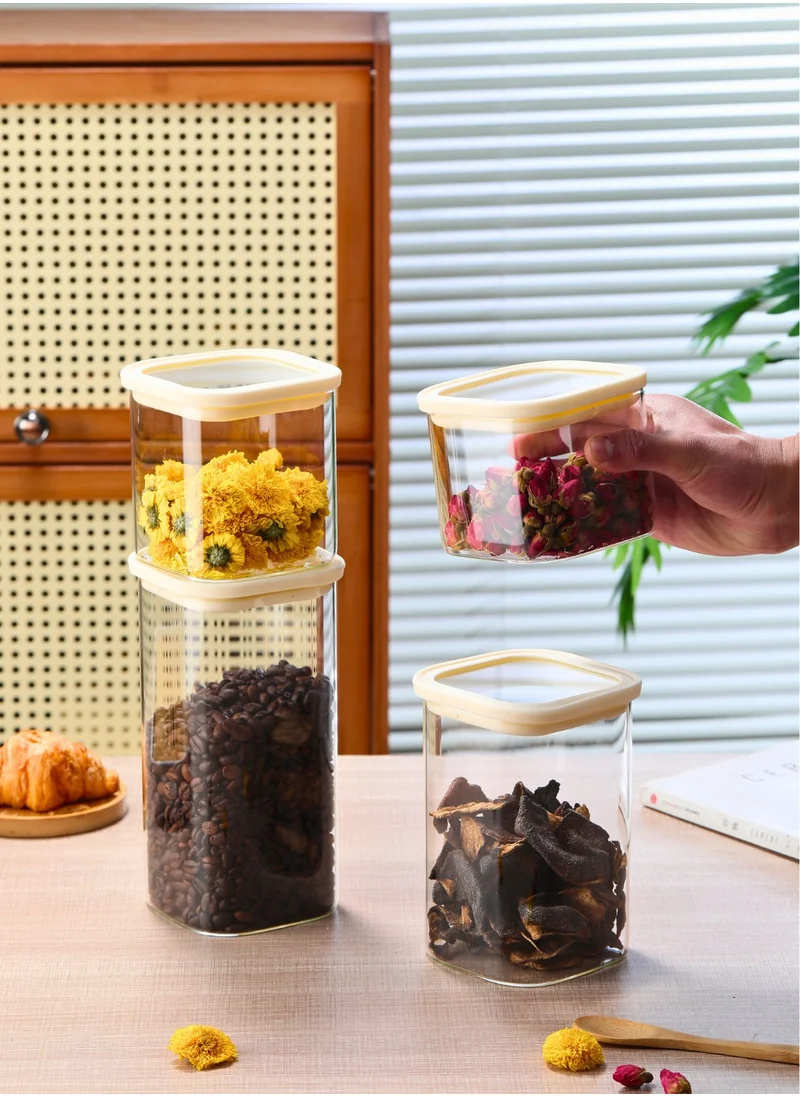 1Chase Square Glass Storage Jars – Set of 4 (900ML, 1100ML, 1500ML, 1800ML) | Airtight & Stackable Borosilicate Jars with Silicone Lids for Kitchen, Pantry, Snacks, Spices & Dry Food