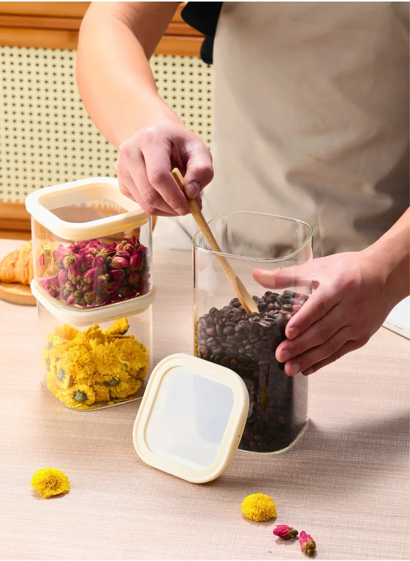 1Chase Square Glass Storage Jars – Set of 4 (900ML, 1100ML, 1500ML, 1800ML) | Airtight & Stackable Borosilicate Jars with Silicone Lids for Kitchen, Pantry, Snacks, Spices & Dry Food