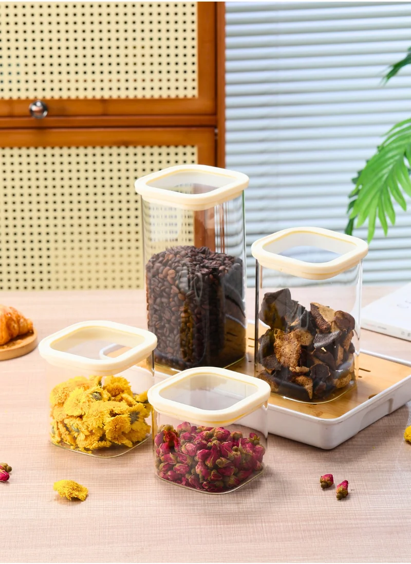 1Chase Square Glass Storage Jars – Set of 4 (900ML, 1100ML, 1500ML, 1800ML) | Airtight & Stackable Borosilicate Jars with Silicone Lids for Kitchen, Pantry, Snacks, Spices & Dry Food