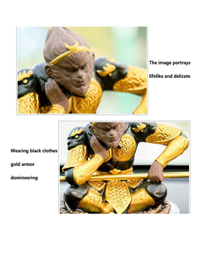 Ceramic Decoration Tea Tea Ceremony Accessories Purple Sand Monkey Tea Pet Decorative Sculpture Sun Wukong Statue Model Decoration Car Decoration Birthday Gift,BlackGold - Image 2