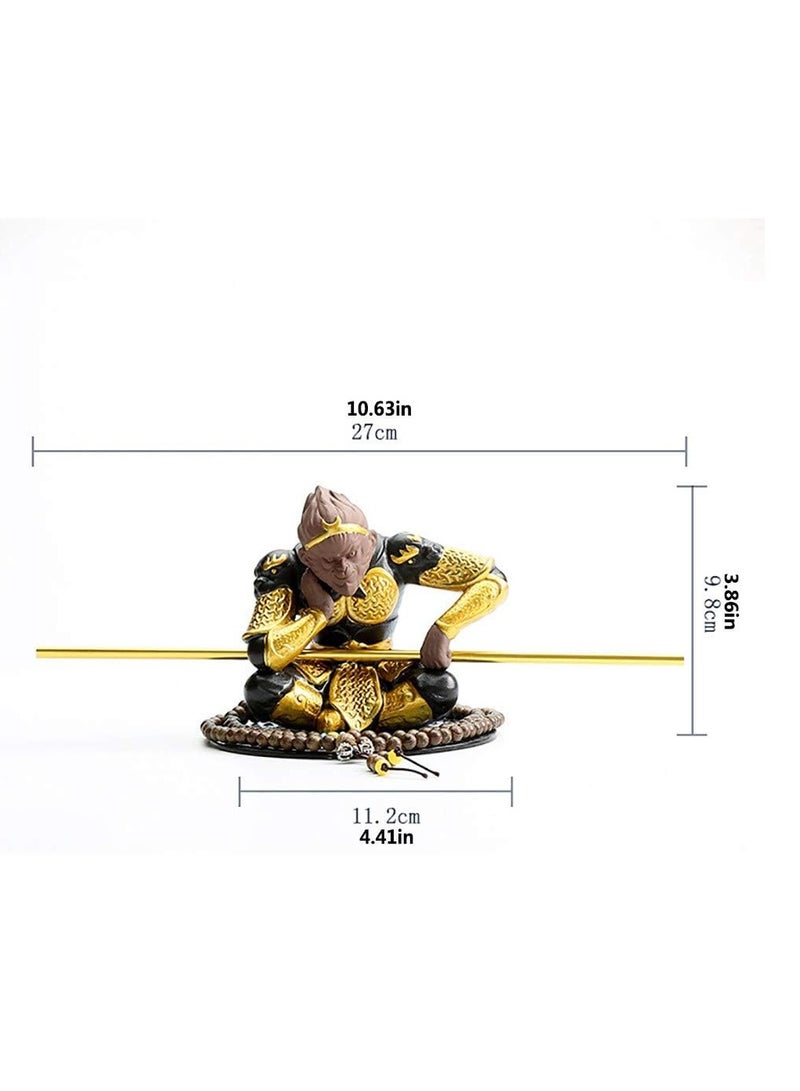 Ceramic Decoration Tea Tea Ceremony Accessories Purple Sand Monkey Tea Pet Decorative Sculpture Sun Wukong Statue Model Decoration Car Decoration Birthday Gift,BlackGold - Image 3