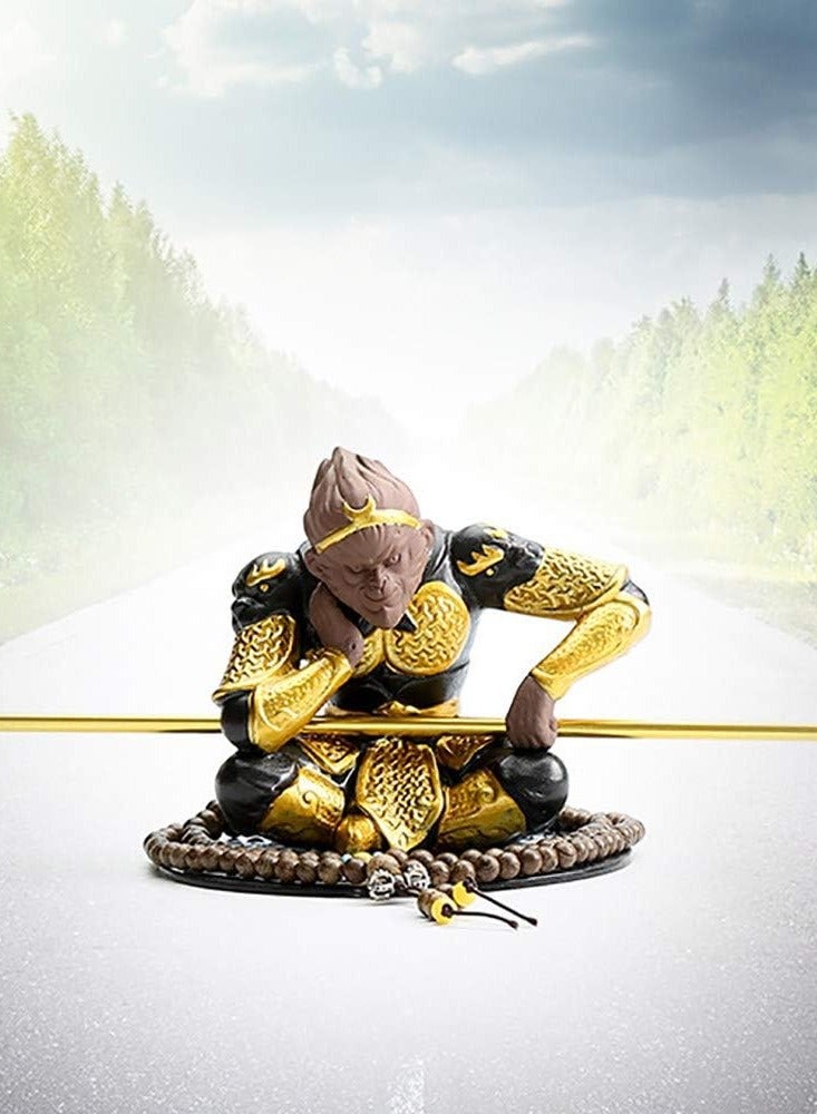 Ceramic Decoration Tea Tea Ceremony Accessories Purple Sand Monkey Tea Pet Decorative Sculpture Sun Wukong Statue Model Decoration Car Decoration Birthday Gift,BlackGold - Image 1