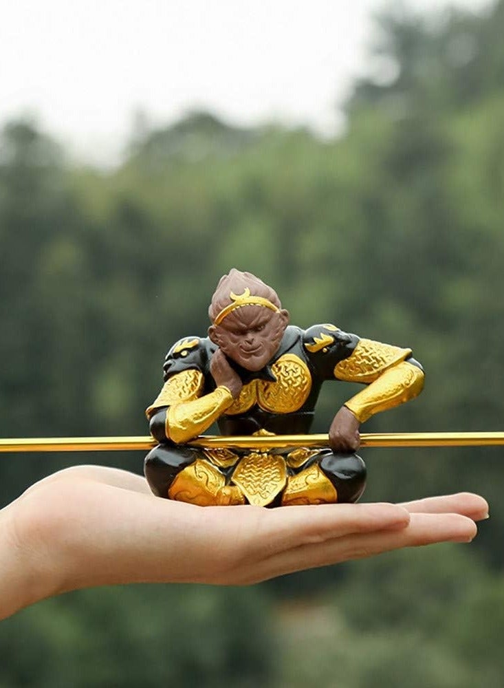 Ceramic Decoration Tea Tea Ceremony Accessories Purple Sand Monkey Tea Pet Decorative Sculpture Sun Wukong Statue Model Decoration Car Decoration Birthday Gift,BlackGold - Image 4