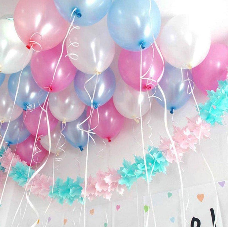 AMFIN® (Pack of 25) 10 inch Metallic Balloons Blue, White and Pink for Birthday Decoration, Decoration for Weddings, Engagement, Baby Shower, Anniversary Party, Theme - Blue, White & Pink - Image 1