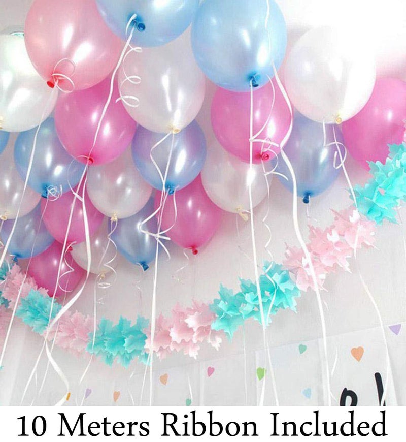 AMFIN® (Pack of 25) 10 inch Metallic Balloons Blue, White and Pink for Birthday Decoration, Decoration for Weddings, Engagement, Baby Shower, Anniversary Party, Theme - Blue, White & Pink - Image 2