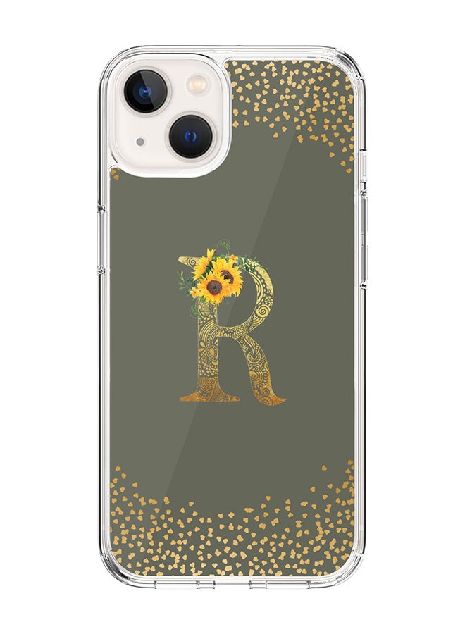Stylizedd Classic Clear Case For iPhone 15, Hybrid Soft Case Thin Cover- Custom Monogram Initial Letter Mandala Floral Pattern Alphabet - R ( Olive Green) - Image 1