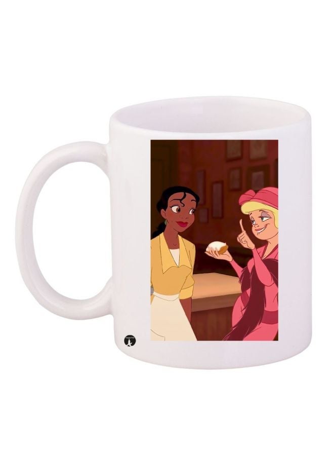 Cartoon Girl Printed Ceramic Coffee Mug White/Pink/Yellow 11ounce