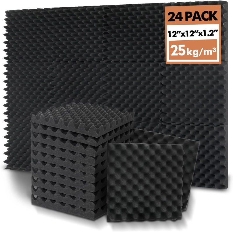 SD SODOCT 24 Pack Acoustic Panels, 12x12x1.2 Inches Egg Crate Acoustic Foam Panels, Sound Proof Foam Panels Noise Reducing for Walls and Ceiling, Acoustic Wall Panels Sound Absorbing, Soundproof Wall Panels - Image 1