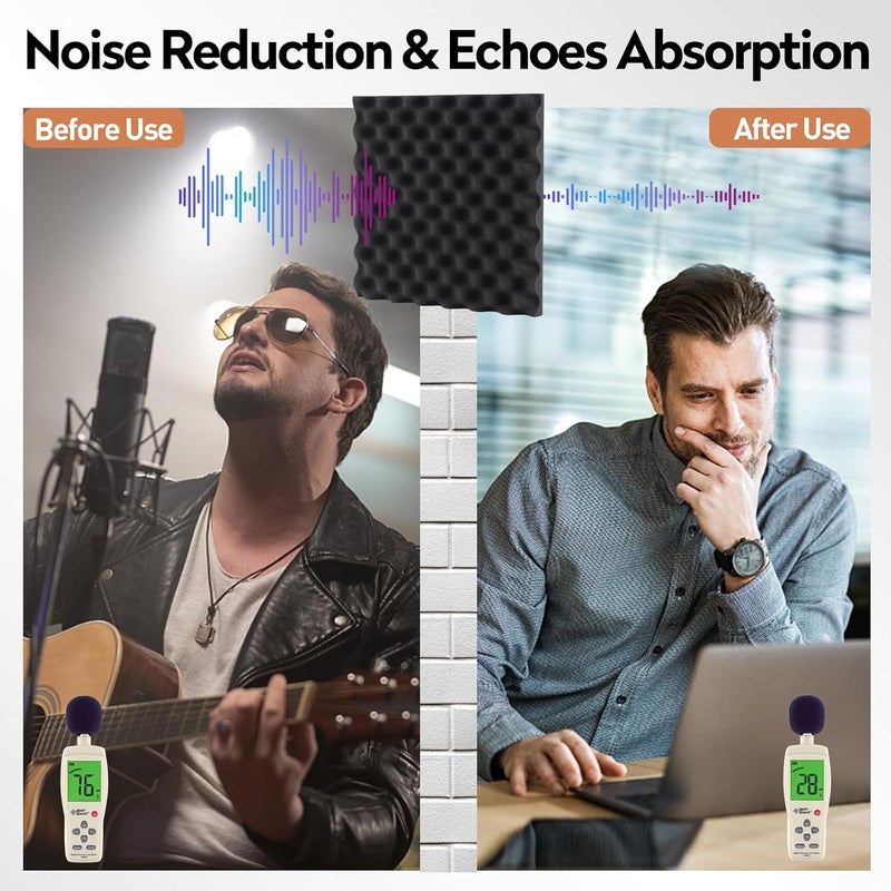 SD SODOCT 24 Pack Acoustic Panels, 12x12x1.2 Inches Egg Crate Acoustic Foam Panels, Sound Proof Foam Panels Noise Reducing for Walls and Ceiling, Acoustic Wall Panels Sound Absorbing, Soundproof Wall Panels - Image 2