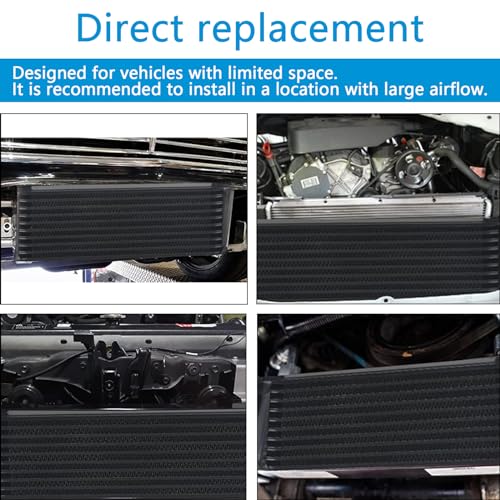 HTRACING 30 Row AN10 10AN Transmission Oil Cooler Kit Stacked Plate With 6AN 8AN Adapter Universal Engine Transmission British Radiator Oil Cooler Condenser Aluminium Alloy Black - Image 5