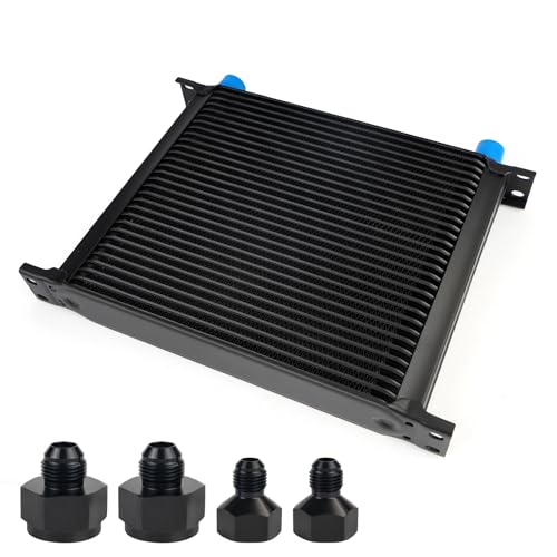 HTRACING 30 Row AN10 10AN Transmission Oil Cooler Kit Stacked Plate With 6AN 8AN Adapter Universal Engine Transmission British Radiator Oil Cooler Condenser Aluminium Alloy Black - Image 1