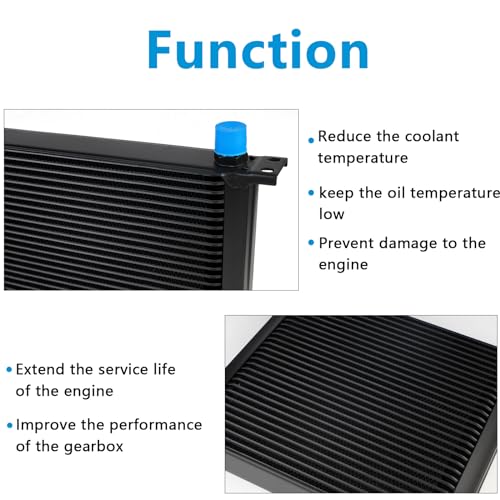 HTRACING 30 Row AN10 10AN Transmission Oil Cooler Kit Stacked Plate With 6AN 8AN Adapter Universal Engine Transmission British Radiator Oil Cooler Condenser Aluminium Alloy Black - Image 3