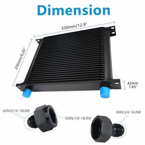 HTRACING 30 Row AN10 10AN Transmission Oil Cooler Kit Stacked Plate With 6AN 8AN Adapter Universal Engine Transmission British Radiator Oil Cooler Condenser Aluminium Alloy Black - Image 2