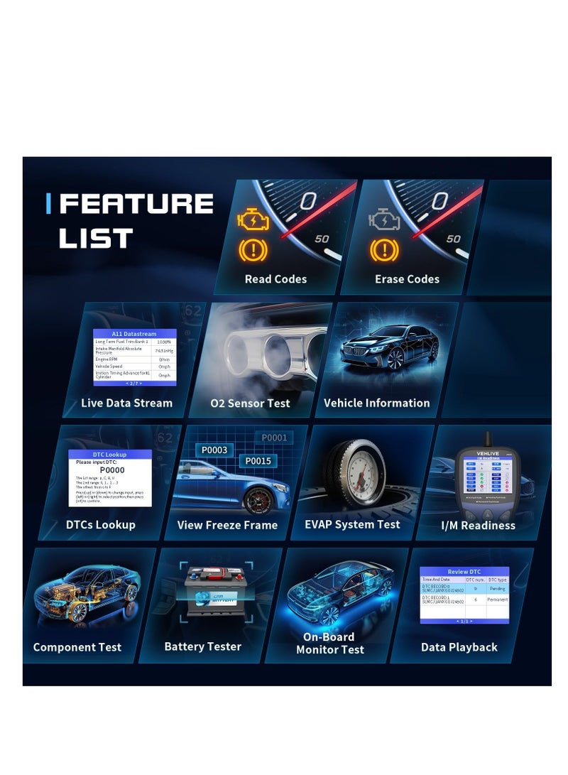 Car OBD2 Scanner Diagnostic Tools, Engine Check Automotive Code Reader and Reset Tool, Battery Testing Detector, Engine Light Code Reader & Erasing Code, W/Colorful Display, Live Data - Image 4