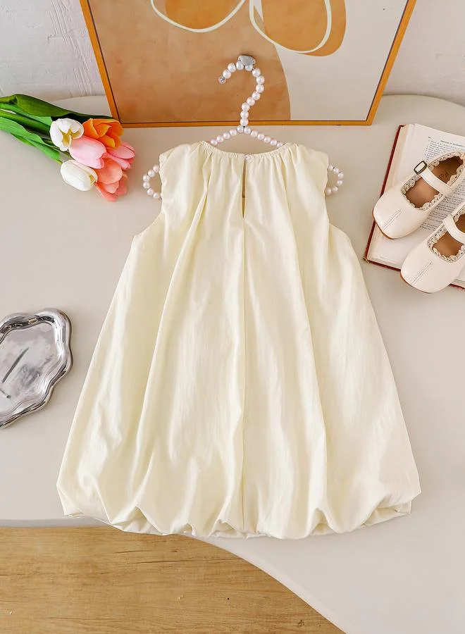 تايك تو Girls Beige Sleeveless Dress with Bows